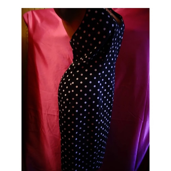 Jones New York halter dress navy blue white polka dot wiggle pinup tie cotton 14 - Picture 2 of 8